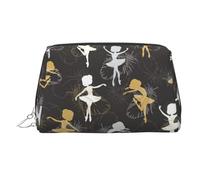 Dancing Feather - Bolsa de belleza con estampado de plumas, soporte de maquillaje grande con protección de esponja integrada para el hogar y el viaje, Silver, One Size