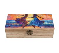 Dancing in The Dusk Sunset - Caja de almacenamiento de madera para tesoros de 7.9 x 3.7 x 2.3 pulgadas, cajas de recuerdo con tapa con bisagras y cierre frontal