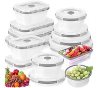 Dandat 12 recipientes plegables de silicona para almacenamiento de alimentos, recipientes plegables de silicona para almuerzo, 6 rectangulares y 6 redondos, herméticos, plegables con tapa, juego para