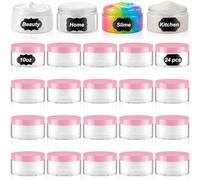 Dandat 24 recipientes de plástico de 10 onzas con tapa rosa y etiqueta, rellenables, redondos, transparentes, PET, para loción, crema, ungüentos, mantequilla corporal, maquillaje, almacenamiento de