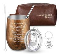 Dandat Juego de 3 bolsas de aseo de cuero de regalo de agradecimiento para hombres, bolsa de aseo de viaje con texto en inglés "May You Be Proud of The Work", vaso de acero inoxidable de 12 onzas con