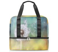 Dandelion Sports Duffle Bag for Women Men Boys Kirls White Dandelion Weekend Overnight Bags Wet Seperated 21L Tote Bag for Travel Gym Yoga, color, 21L, Organizador de bolsas