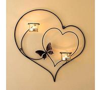 DanDiBo Portavelas de pared con forma de corazón, 39 cm, color negro