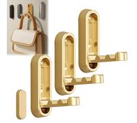 Daneohm Ganchos de pared resistentes, 3 unidades, oro, metal, 100% composición de metal, estilo moderno, pared, baño, ducha, abrigo, toalla, soporte, bata, bolso, ropa, perchas