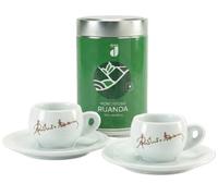 Danesi Duo Plus Set Verde Ruanda Molido - Café Molido Cassette Oscuro 250 g + 2 tazas y 2 platillos - blanco