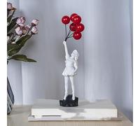 DANETI Banksy - Figura de niña con globo volador, decoración del hogar, escultura de arte moderno, figura de resina, adorno para manualidades, color blanco-B