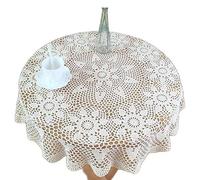 DANETI Mantel redondo hecho a mano con flores de ganchillo, mantel de cocina, café, té, fiesta, decoración del hogar, 120 cm, blanco
