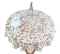 DANETI Mantel redondo hecho a mano con flores de ganchillo, para cocina, café, té, fiesta, decoración del hogar, 110 cm, beige