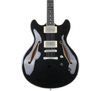D'Angelico Excel DC Tour Solid Black Semi-Acoustic Guitar with Gig Bag