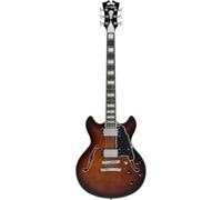 D'Angelico Premier Mini DC Brown Burst Stopbar Semi-Acoustic Guitar with Gig Bag