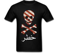 Danger in Arabic Men Cool Black T-Tshirts Camisetas y Tops Striped Skull & Crossbones Print Male Short Sleeve Tops Tees Pirate Funky Clothing(X-Large)
