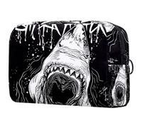 Danger Shark Attack - Bolsa de cosméticos para mujer, neceser de viaje, bolsa organizadora de maquillaje grande con cremallera, multicolor, 18.5x7.5x13cm/7.3x3x5.1in, Neceser