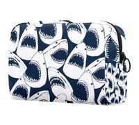 Danger Sharks - Bolsa de cosméticos para mujer, bolsa organizadora de maquillaje grande con cremallera, multicolor, 18.5x7.5x13cm/7.3x3x5.1in, Neceser