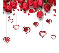 Dangling Hearts Decorations, Set of 7 Red Hollow Heart Ornaments, Valentines Day Cutout Streamers, Love Party Ceiling Decor, Wedding and Party Hanging Decorations, Romantic Table and Room Accent