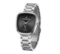 Daniel Hechter Madeleine Collection - Reloj de lujo para mujer, esfera ovalada brillante con bajo segundo y correa de acero inoxidable, negro, Vestido