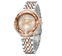 Daniel Hechter Paris Palais-Royal Collection DHW2003 - Reloj analógico único para mujer con esfera de cristal de corte de diamante y pulsera de acero inoxidable, Rosa y plata, Vestido