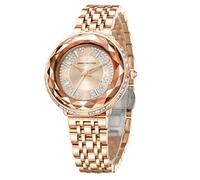 Daniel Hechter Paris Palais-Royal Collection DHW2003 - Reloj analógico único para mujer con esfera de cristal de corte de diamante y correa de acero inoxidable, oro rosa, Informal