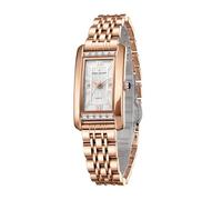 Daniel Hechter Paris Solferino Collection - Elegante reloj analógico para mujer con esfera rectangular, detalles romanos y correa de acero inoxidable, blanco, Lujoso