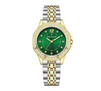 Daniel Hechter Paris Vendome Collection - Reloj analógico para mujer con bisel tachonado de cristal, acentos de cristal y correa de acero inoxidable, verde