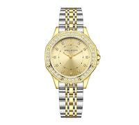 Daniel Hechter Paris Vendome Collection - Reloj analógico para mujer con bisel tachonado de cristal, detalles de cristal y correa de acero inoxidable, dorado