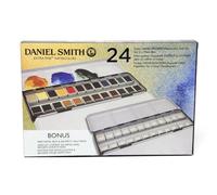 Daniel Smith Color Hand Poured Pan Set with BONUS Metal Box and Empty Half Pans, 24 unidades (paquete de 1)