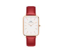 Daniel Wellington Leather Quadro - Reloj analógico para mujer, esfera blanca, correa roja