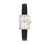 Daniel Wellington Quadro - Reloj de mujer con números romanos, caja de 20 x 26 mm, movimiento de cuarzo japonés, correa de cuero auténtico, reloj dorado pequeño para mujer, color blanco Sheffield