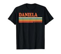 Daniela Retro Personalizado Nombre Vintage Rayas Camiseta gráfica económica, Hombre, Negro, S