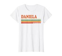 Daniela Retro Personalizado Nombre Vintage Rayas Camiseta gráfica económica, Mujer, Blanco, S