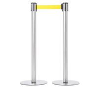 Danieli | Postes separadores con cinta extensible hasta 3 m, retráctil y con sistema de seguridad | Poste de acero con BASE PLANA| Pack de 2 columnas con cinta separadora (amarillo)