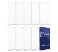 Danieli | Soporte para Menús Acrílico 1/3A4 Pack 10 Unidades | Expositor Metacrilato Transparente con Forma de T | Marco Acrílico Transparente Porta Menus Restaurante y Soporte Sobremesa Para Avisos