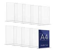 Danieli | Soporte para Menús Acrílico A4 Pack 10 Unidades | Expositor Metacrilato Transparente con Forma de T | Marco Acrílico Transparente Porta Menus Restaurante y Soporte Sobremesa Para Avisos