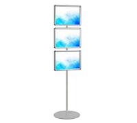 Danieli Store | Expositor Publicitario de Pie A3 con 3 Marcos a Presión | Soporte Autoportante para Carteles, Señalización y Publicidad | Poste Porta Comunicaciones para Tiendas y Ferias (Plata)