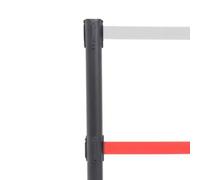 Danieli Store | Poste separador negro cepillado con doble cinta extensible de 3 metros | Cinta retráctil y con sistema de seguridad | Doble cinta color (Gris y Rojo)