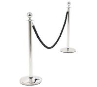 Danieli Store - Postes Separadores Cromo con Cuerda de 2mt - Poste Separador Exterior de Metal con Cordón - Postes Separadores con Cordon para bar y restaurantes (Negro)