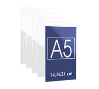 Danieli Store - Soporte de Pared de Metacrilato A5 Vertical para Carteles. Expositor con Adhesivo Doble Cara para Pared y Cristal. Soporte de Acrílico Transparente para Avisos (5 unidades)