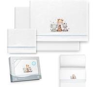 Danielstore Bebe Sabanas Minicuna Sabanas de Invierno Coralina Extrasuave Minicuna 50x80 Ideal para Invierno- (Bajera+encimera+Funda Almohada) (Jirafa Elefante BCO aul)