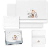 Danielstore Bebe Sabanas Minicuna Sabanas de Invierno CORALINA Extrasuave MINICUNA 50x80 Invierno - (Bajera+encimera+Funda Almohada) (Jirafa Elefante BCO Gris)