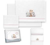 Danielstore Bebe Sabanas Minicuna Sabanas de Invierno CORALINA Extrasuave MINICUNA 50x80 Invierno - (Bajera+encimera+Funda Almohada) (Jirafa Elefante BCO Rosa)