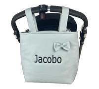 Danielstore Bolso Carro Bebé Talega Polipiel Personalizado con Nombre Bebe Bordado Bolso Organizador Pañaleras para Bebés Bolsa Carrito Bebe… (Gris con asa Colgar al Hombro)