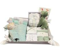 Danielstore - Canastilla Bebé Personalizada | Manta y Dou Dou con Nombre | | Set Primera Puesta Bebé | Pañal nombre bordado | Pack gasas | Cesta para Recién Nacidos|Deluxe verde