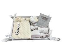 Danielstore - Canastilla Bebé Personalizada | Manta y Dou Dou con Nombre | | Set Primera Puesta Bebé | Pastel Pañales ! Marco con Nombre!Cesta para Recién Nacidos|Deluxe 1 Beige Gris