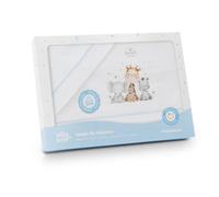 Danielstore Juego de Sábanas Bebe Minicuna Sabanas Algodón Minicuna 50X80 - (Bajera+encimera+Funda Almohada) Fabricado en España Algodón 100% (0.0 Jirafa Elefante BCO Azul)