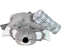 Danielstore Oso de Peluche Personalizado para Bebé Personalizado el Nombre del recién Nacido Bordado Regalo Recién Nacido (Manta Personalizada + Cojín Koala Gris)