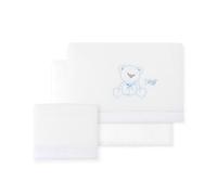 Danielstore Sabanas de Invierno CORALINA Extrasuave MINICUNA 50x80 Invierno - (Bajer encimer Funda Almohada) (Oso Lazo BCO Azul)