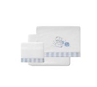 Danielstore Sabanas de Invierno CORALINA Extrasuave MINICUNA 50x80 Invierno - (Bajera+encimera+Funda Almohada) (Honey Bear Blanco Azul)