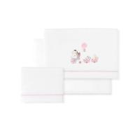 Danielstore Sabanas de Invierno CORALINA Extrasuave MINICUNA 50x80 Invierno - (Bajera+encimera+Funda Almohada) (Jirafa Bicicleta BCO Rosa)