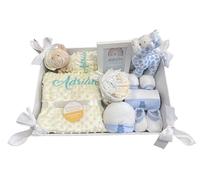 Danielstore Velvet Cesta para Regalo Recién Nacido, Canastilla Bebé Personalizada, Manta y Dou Dou Osito Bordada, Incluye Set de Primera Puesta y Pastel de Pañales (Deluxe 2 Beige)
