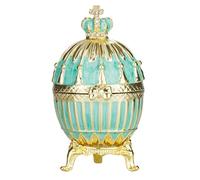 danila-souvenirs Huevo acanalado al estilo Fabergé caja de joya con corona del emperador 9 cm azul claro