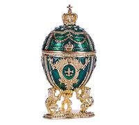 danila-souvenirs Huevo al estilo Fabergé/caja de joya con leones y corona del emperador 7,5 cm verde